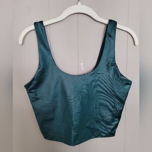 Spiritual Gangster Indie Wet Look Crop Tank In Dark Green M